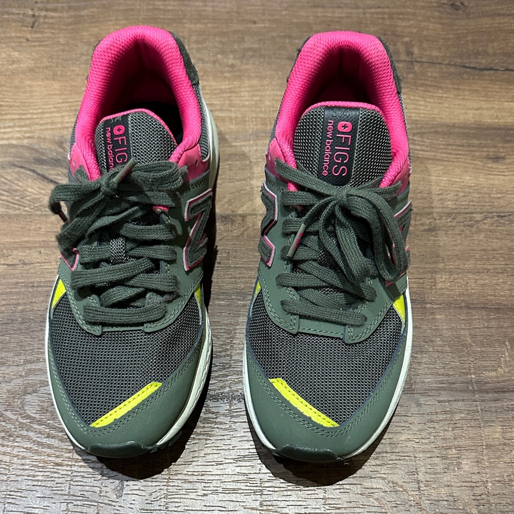 Figs Women's Sneakers in Olive Green and Pink.